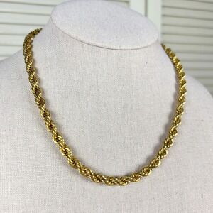 Classic Vintage Gold Tone Necklace 1980s Thick Twisted Rope Chain 18 Inch